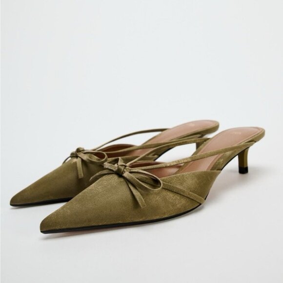 ZARA SLINGBACK BOW KITTEN HEELS - Picture 3 of 4
